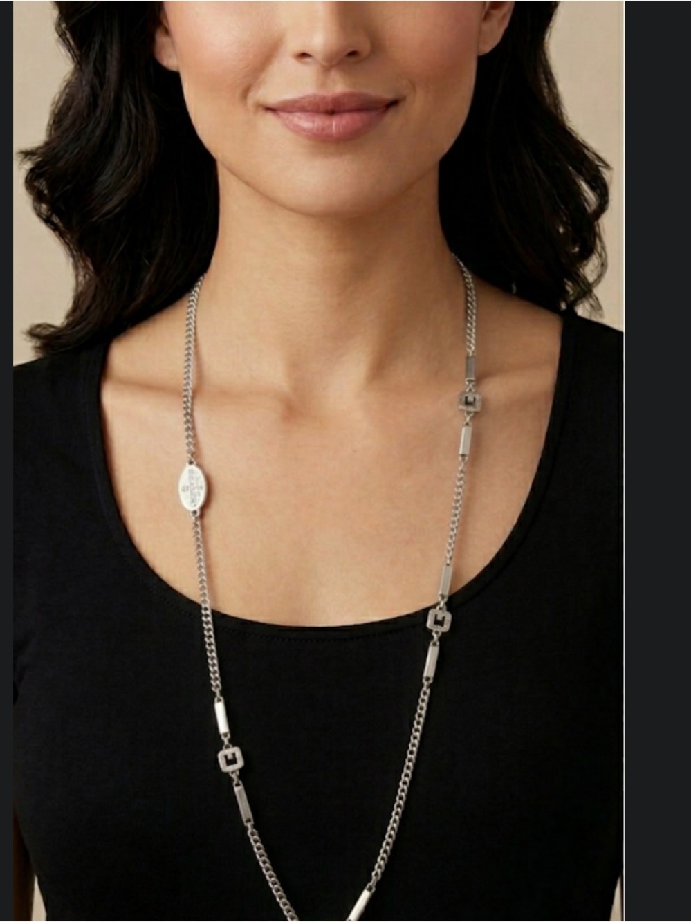 Vintage Givenchy 1979 Long Single Strand Chain Necklace - Silver-Tone 4G Pattern